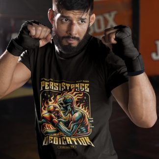 Persistence And Dedication boxing t-shirt in black, sparring shot