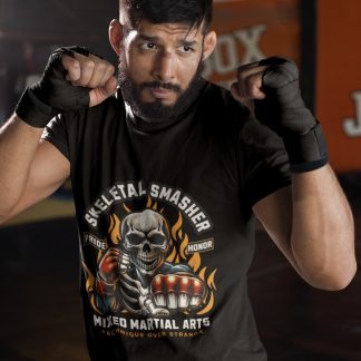 Skeletal Smasher Fight For Glory boxing t-shirt in black, sparring shot