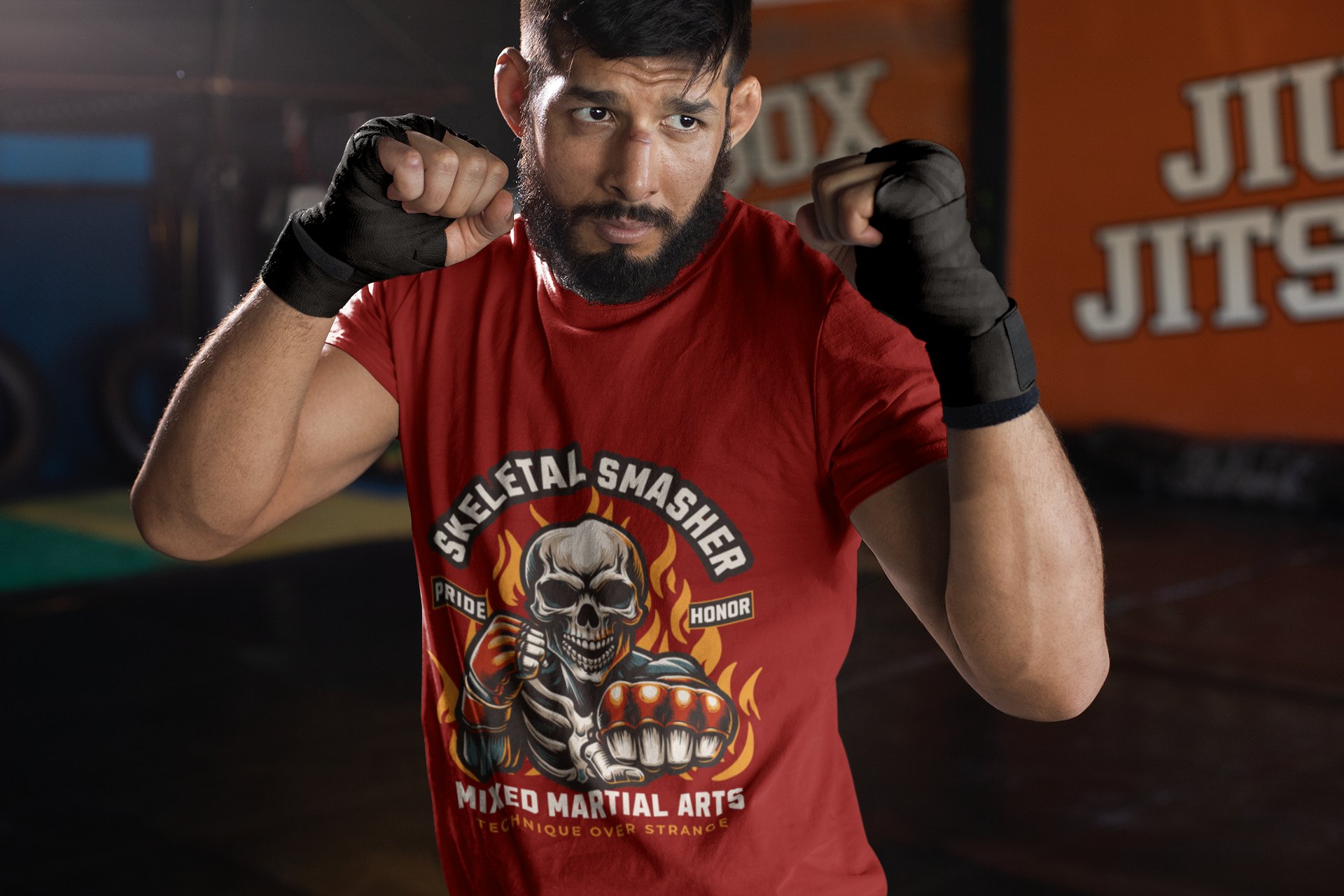 Skeletal Smasher Fight For Glory boxing t-shirt in red, sparring shot