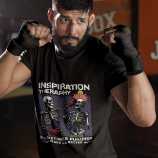 Skeleton Boxing Therapy boxing t-shirt in black, sparring shot