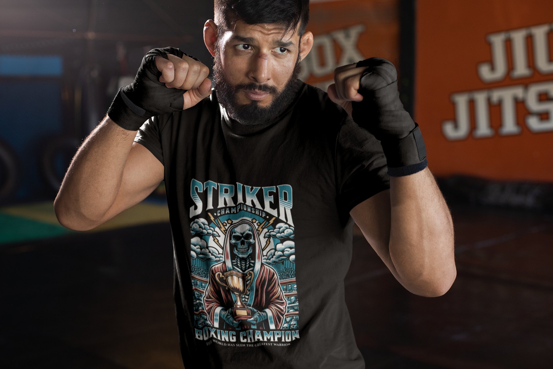 Striker Championship boxing t-shirt in black, sparring shot