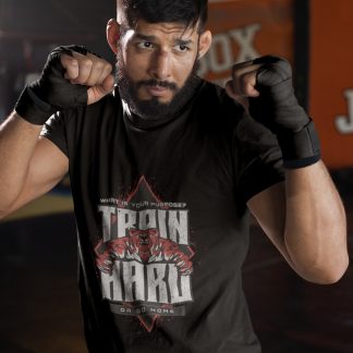 Train Hard boxing t-shirt in black, sparring shot