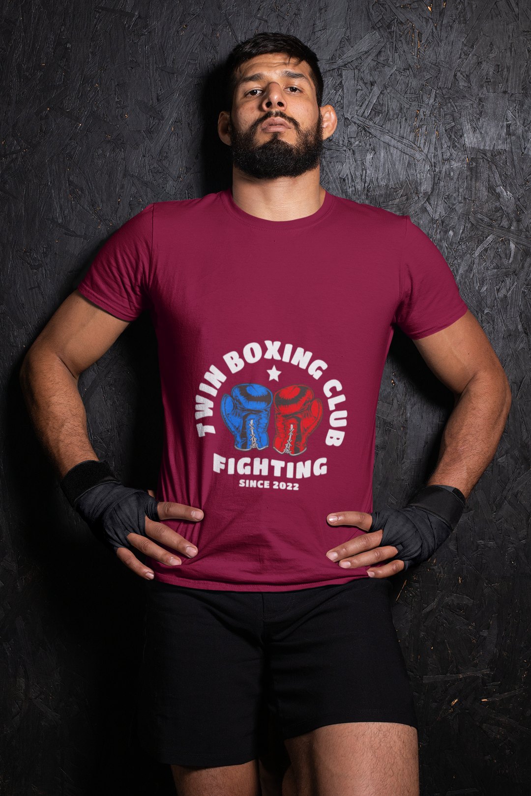 Twin Boxing Club Fighting boxing t-shirt in burgundy, wrestler shot
