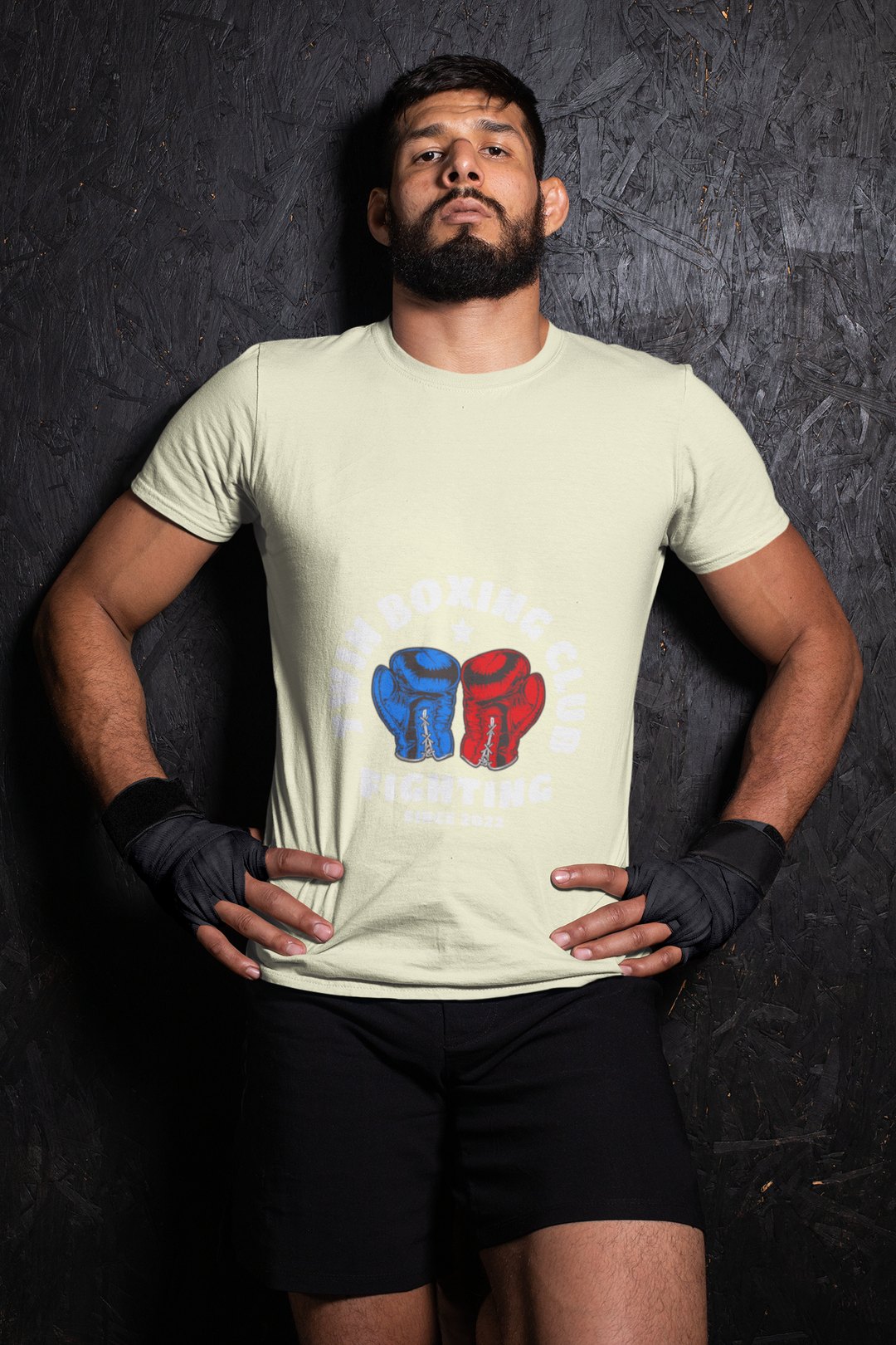 Twin Boxing Club Fighting boxing t-shirt in cream, wrestler shot