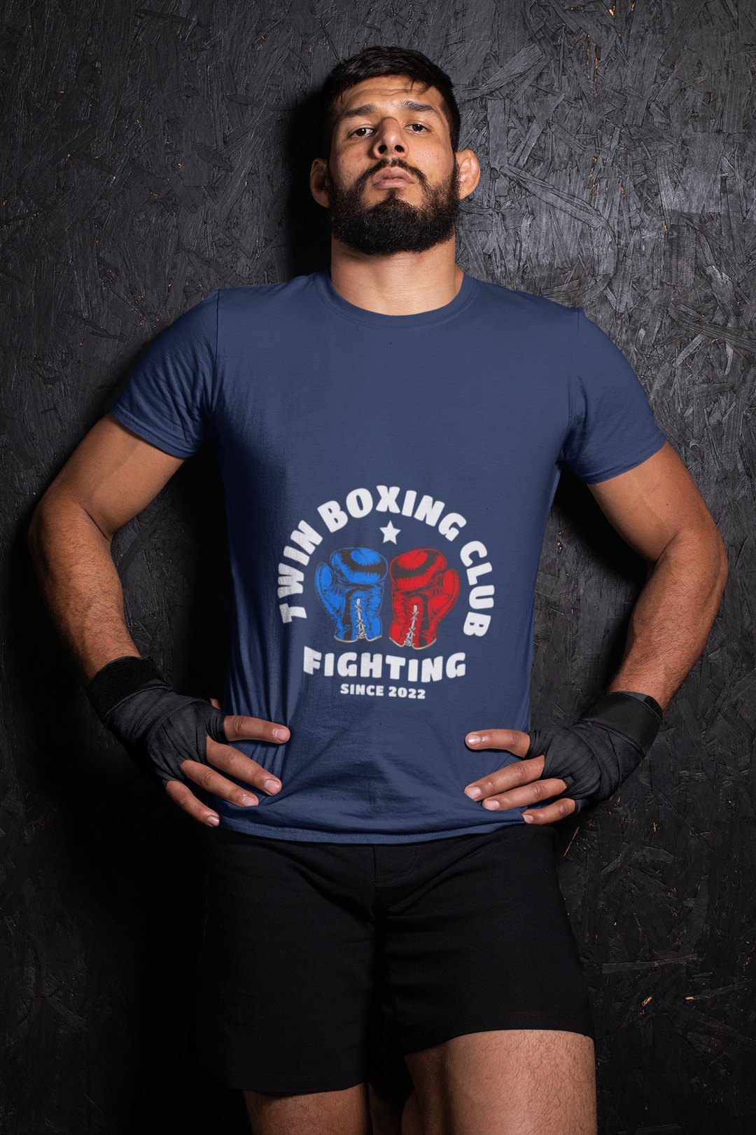 Twin Boxing Club Fighting boxing t-shirt in navy, wrestler shot