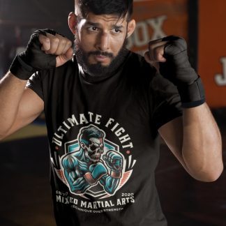 Ultimate Fight Mixed Martial Arts boxing t-shirt in black, sparring shot