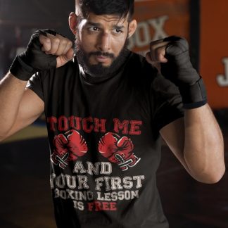 Touch Me Get Free boxing t-shirt in black, sparring shot