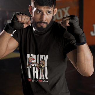 Muay Thai Fighters boxing t-shirt in black, sparring shot