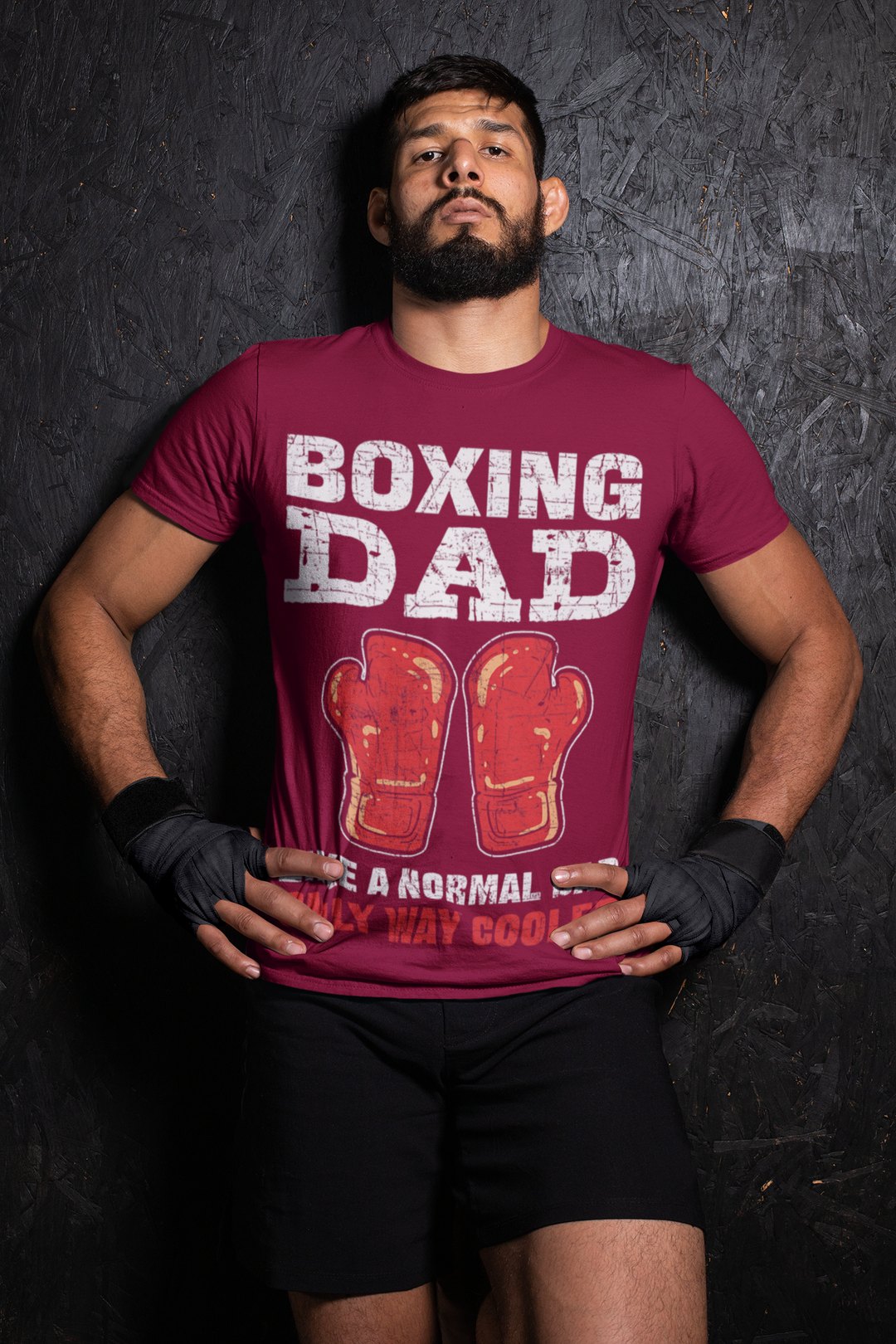 Boxing Dad boxing t-shirt in burgundy, wrestler shot