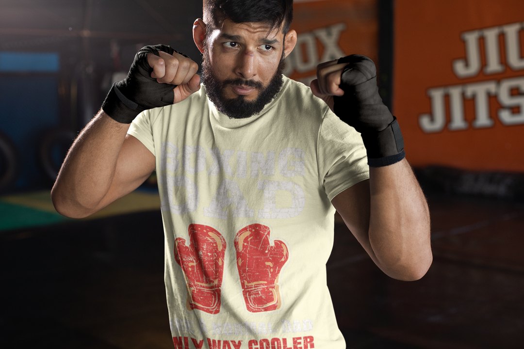Boxing Dad boxing t-shirt in cream, sparring shot