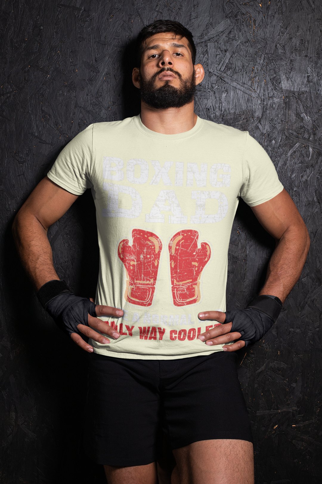 Boxing Dad boxing t-shirt in cream, wrestler shot