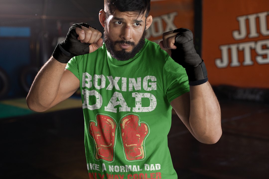 Boxing Dad boxing t-shirt in forest green, sparring shot