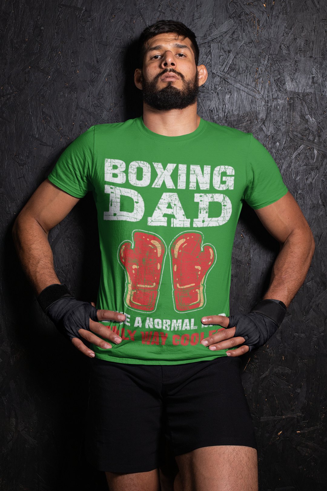 Boxing Dad boxing t-shirt in forest green, wrestler shot