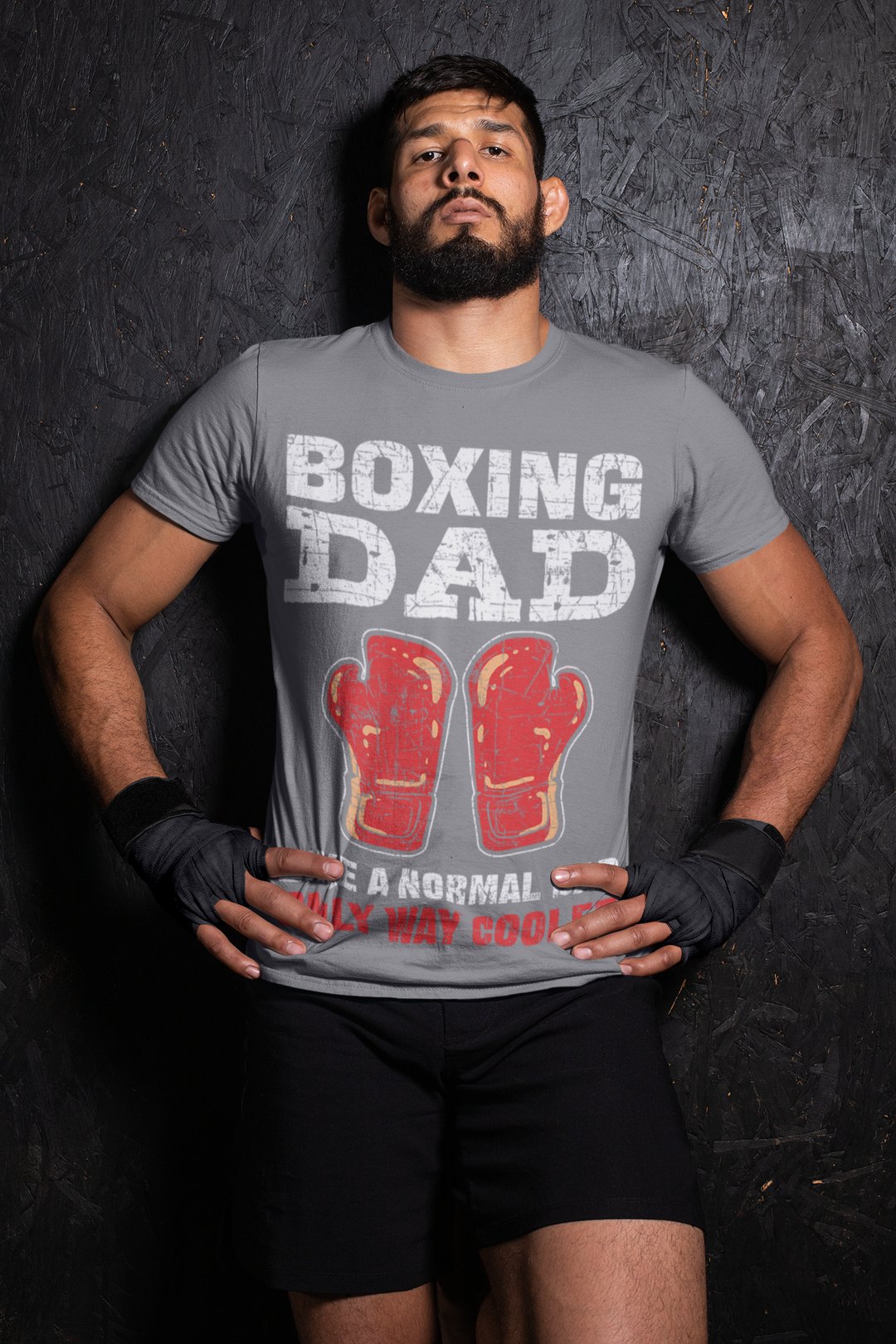 Boxing Dad boxing t-shirt in grey, wrestler shot