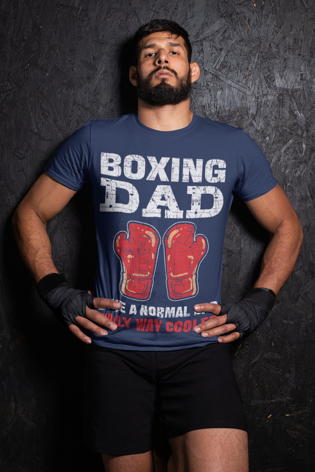 Boxing Dad boxing t-shirt in navy, wrestler shot