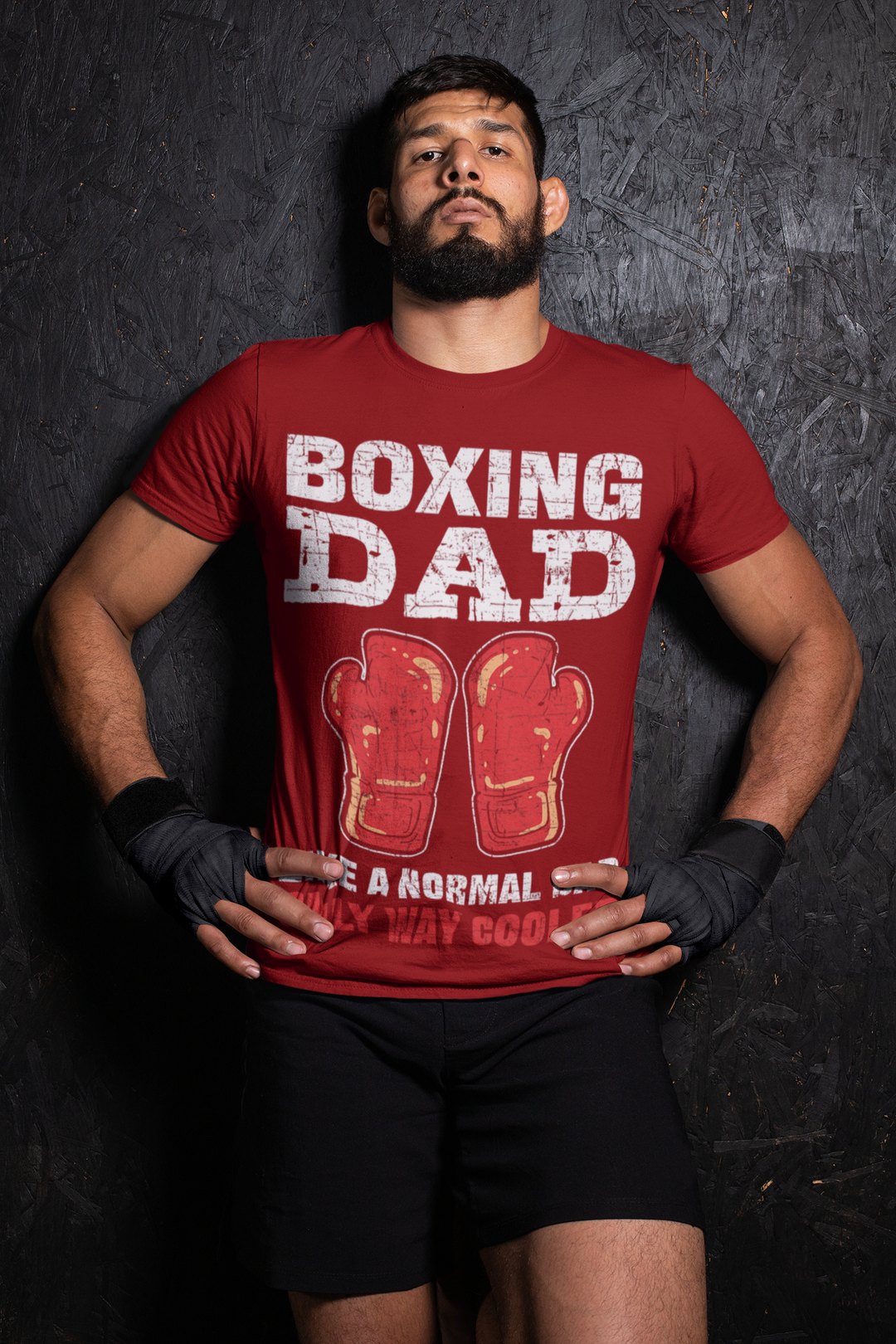 Boxing Dad boxing t-shirt in red, wrestler shot