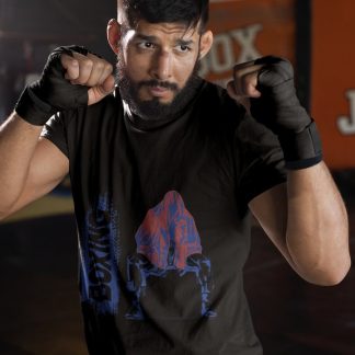 Boxing Vertical Blue Red boxing t-shirt in black, sparring shot