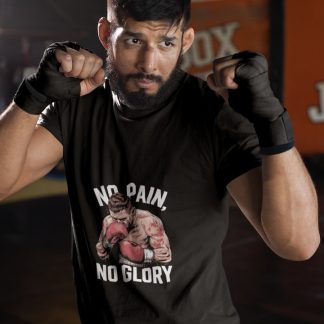No Pain Muscular Fighter boxing t-shirt in black, sparring shot