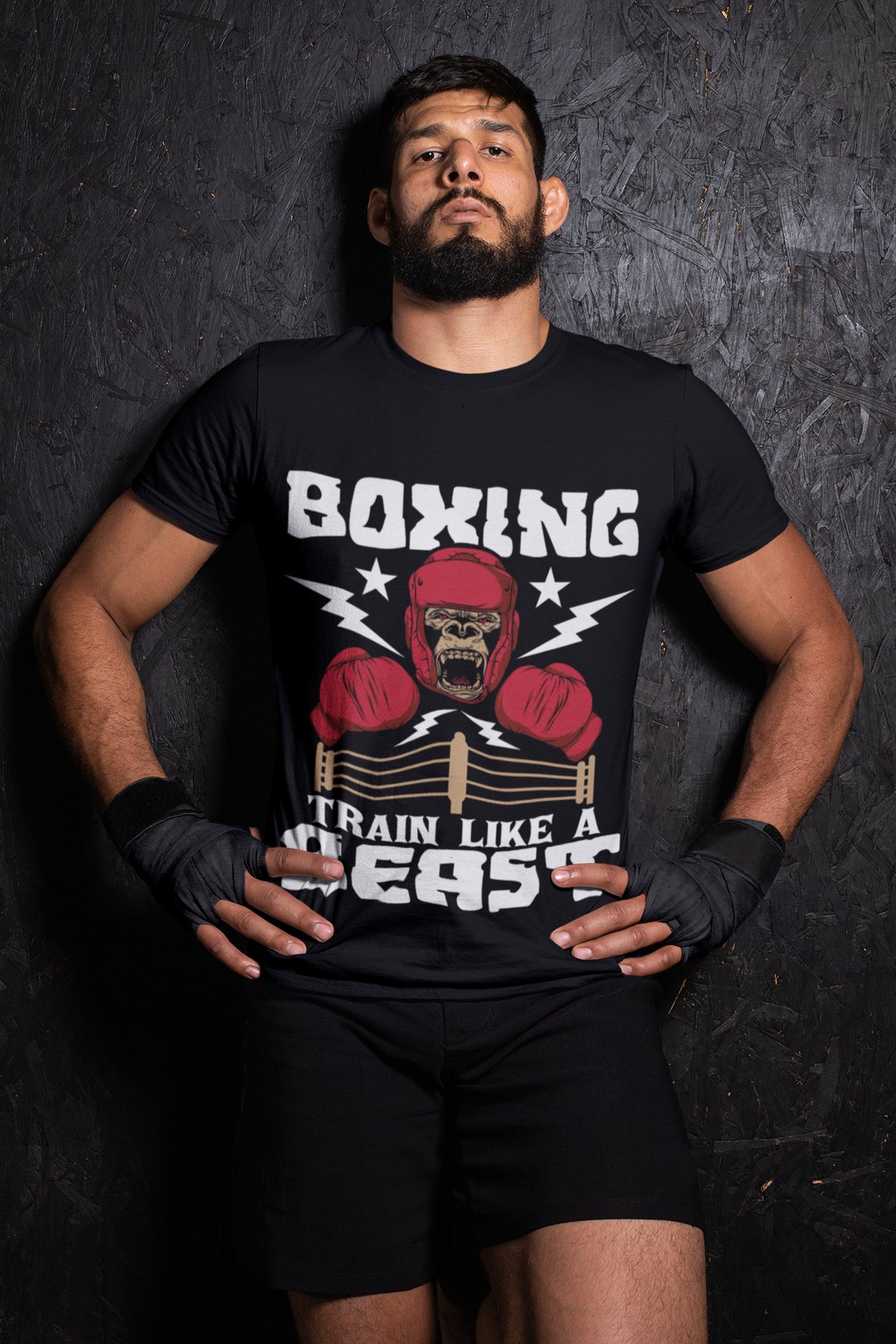 Gorilla Boxing Lightning boxing t-shirt in black, wrestler shot