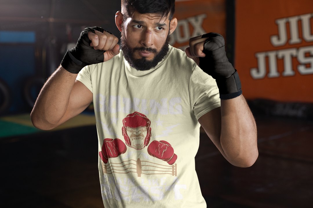Gorilla Boxing Lightning boxing t-shirt in cream, sparring shot
