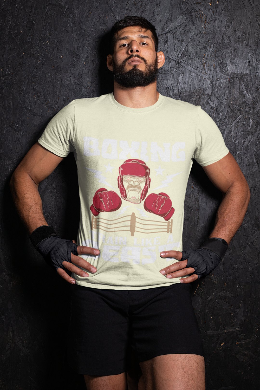 Gorilla Boxing Lightning boxing t-shirt in cream, wrestler shot