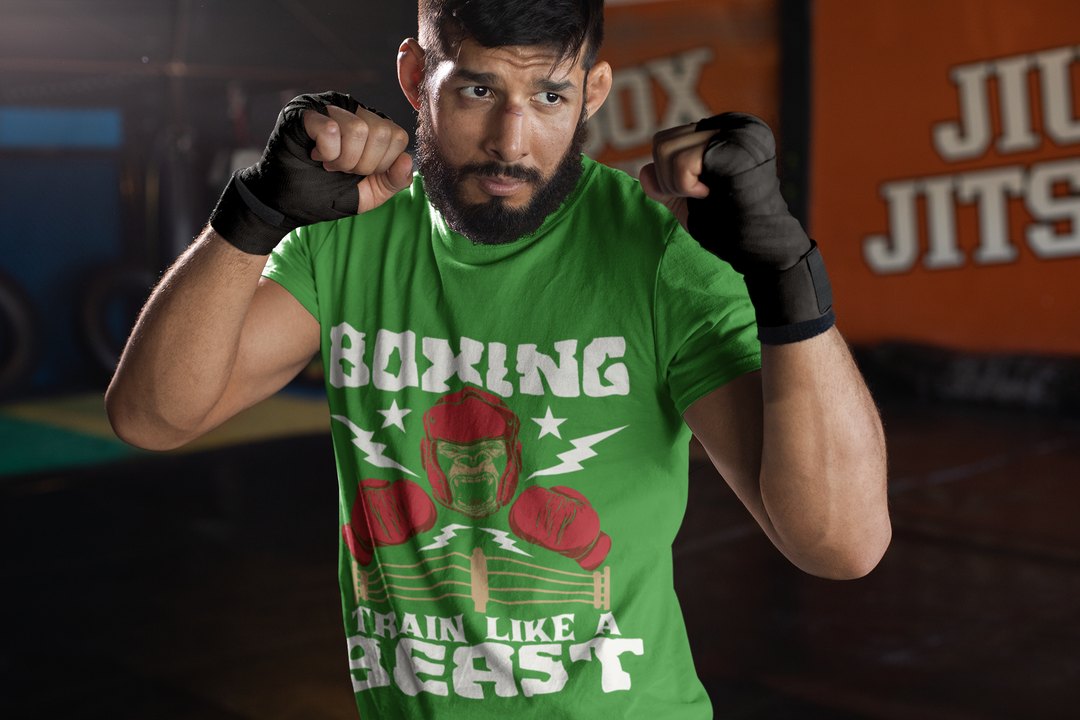 Gorilla Boxing Lightning boxing t-shirt in forest green, sparring shot