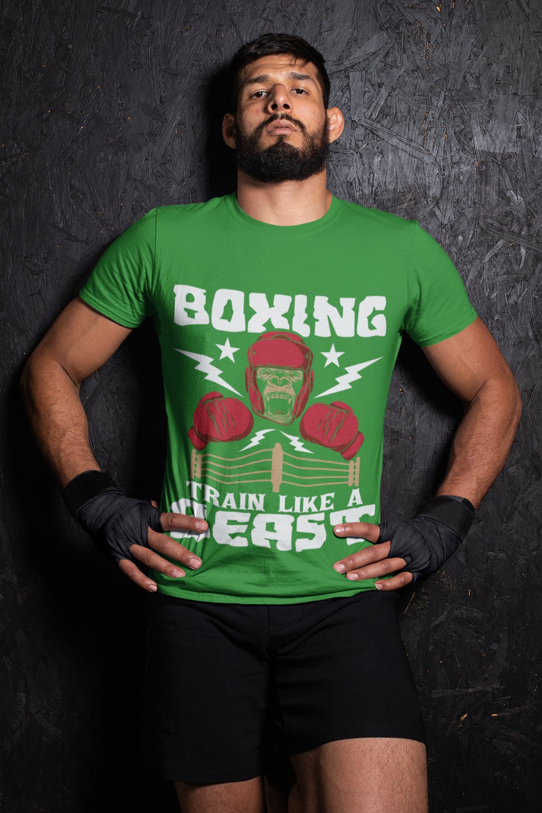 Gorilla Boxing Lightning boxing t-shirt in forest green, wrestler shot