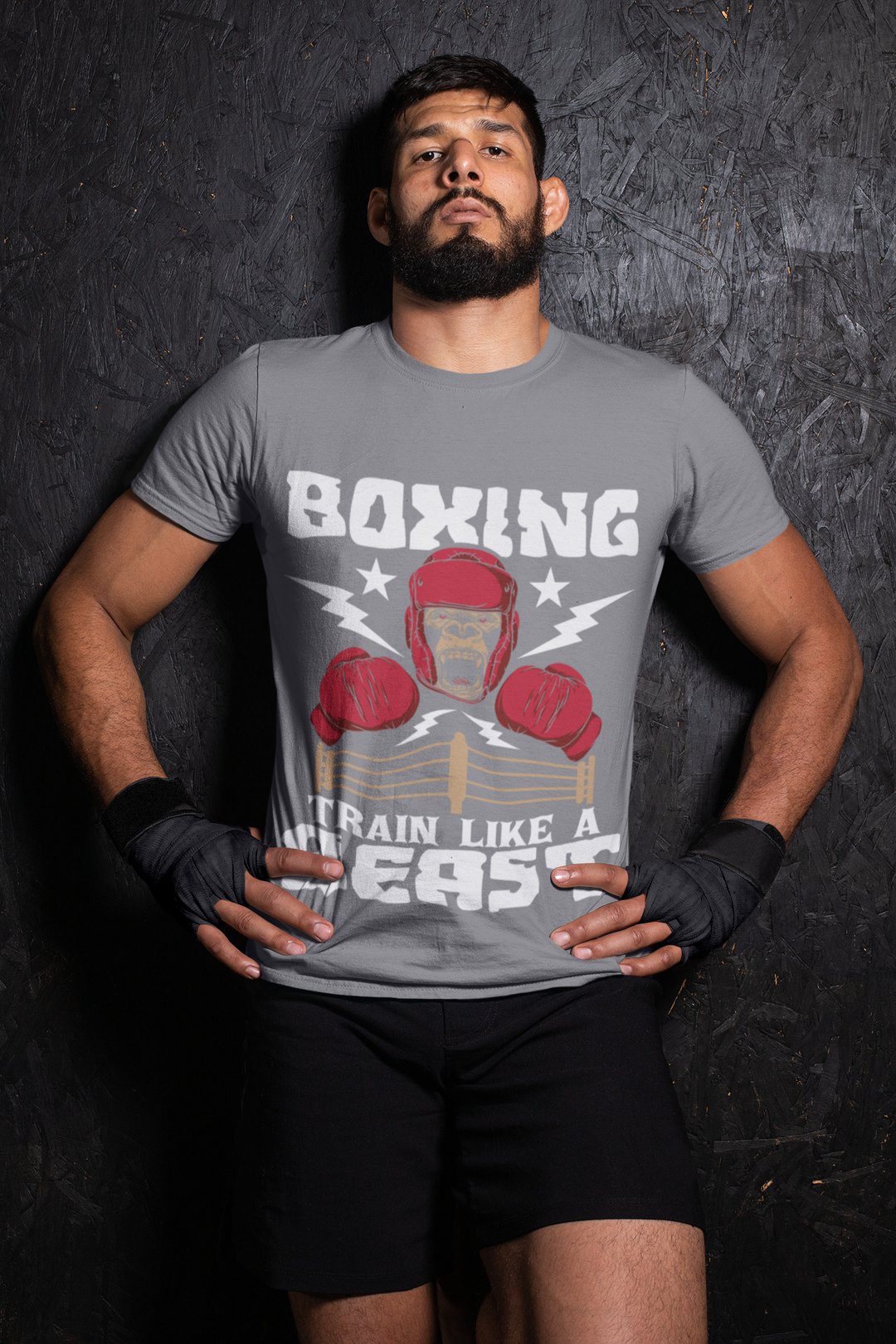 Gorilla Boxing Lightning boxing t-shirt in grey, wrestler shot