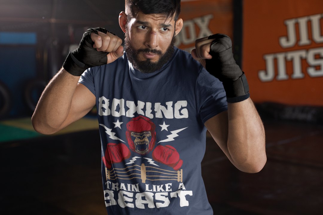 Gorilla Boxing Lightning boxing t-shirt in navy, sparring shot