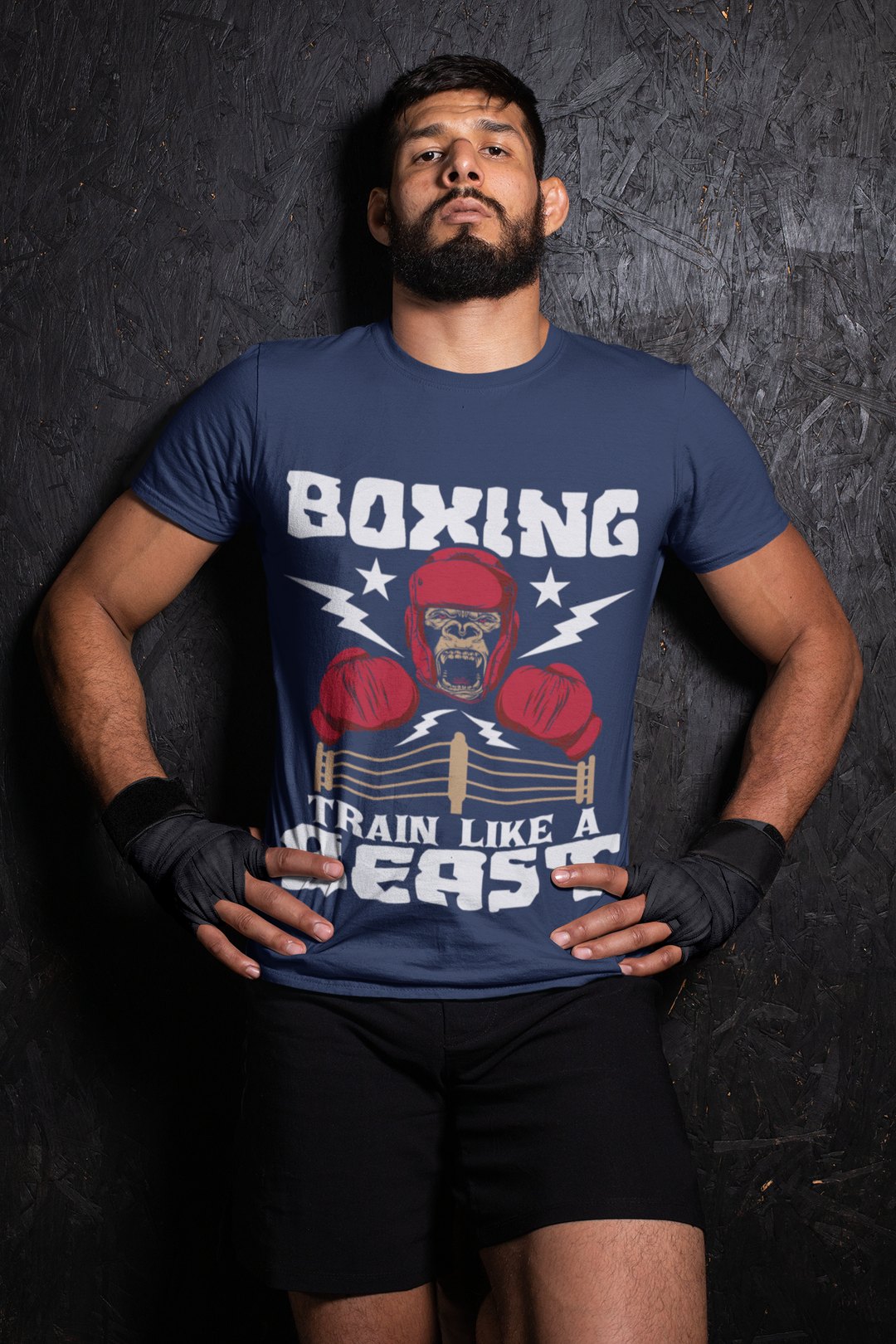 Gorilla Boxing Lightning boxing t-shirt in navy, wrestler shot
