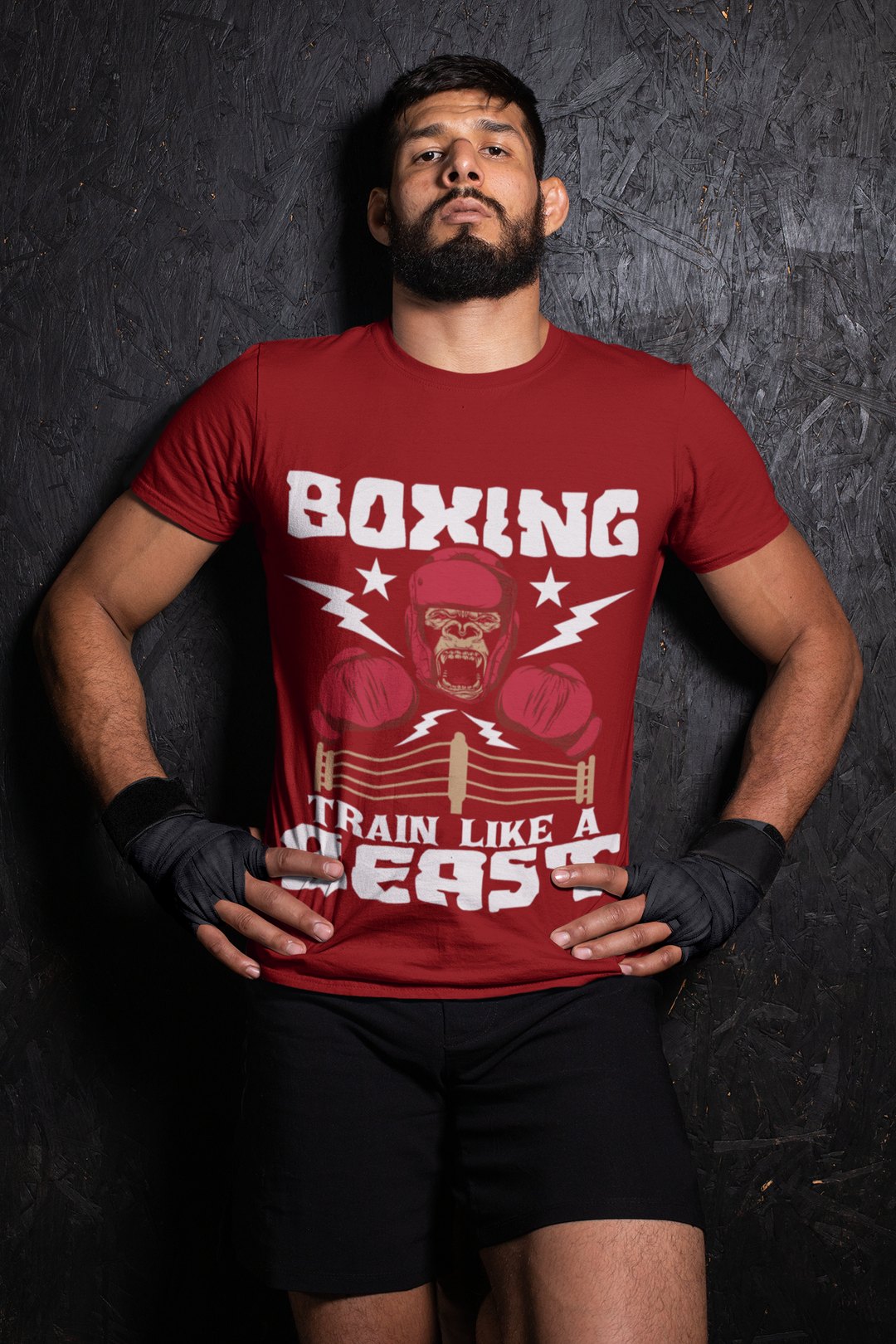 Gorilla Boxing Lightning boxing t-shirt in red, wrestler shot