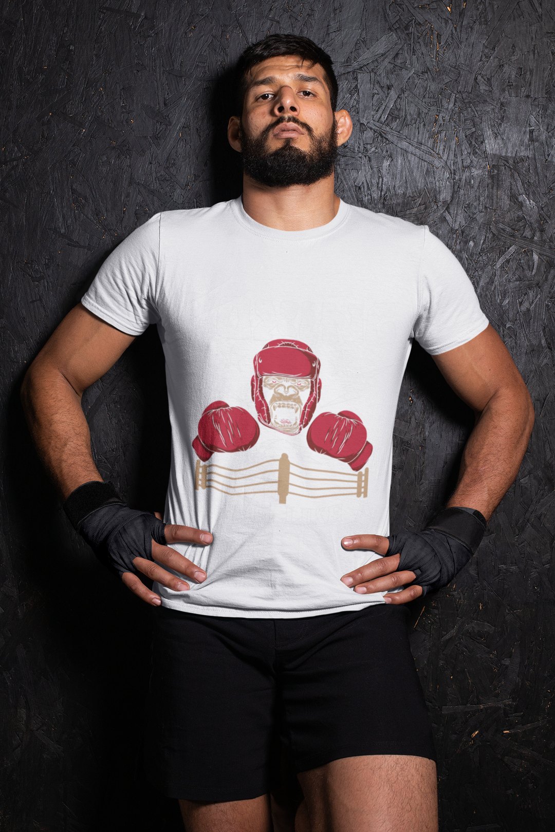 Gorilla Boxing Lightning boxing t-shirt in white, wrestler shot