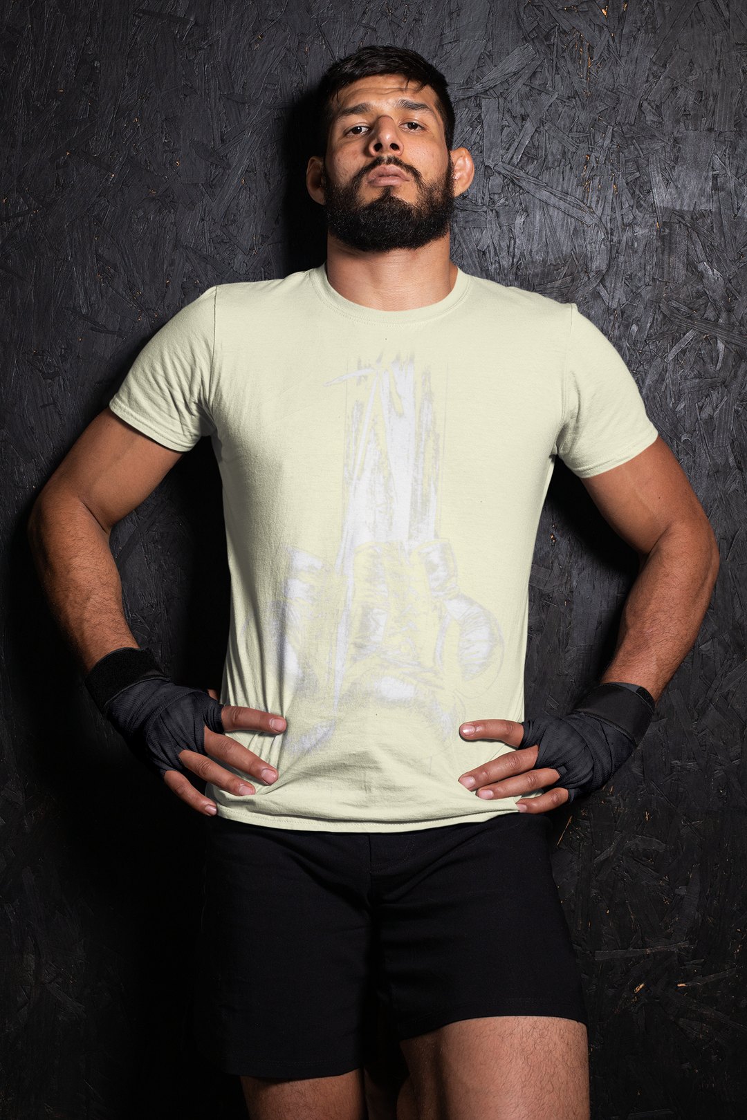 Plain Design boxing t-shirt in cream, wrestler shot