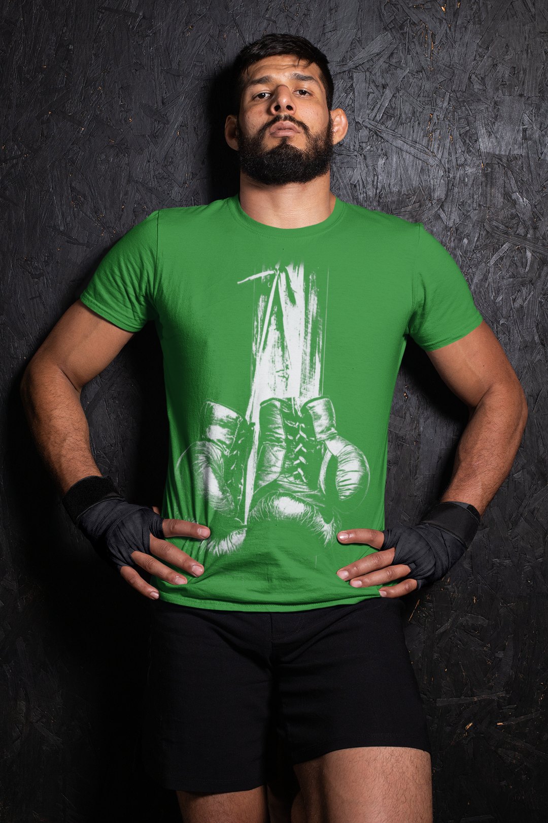Plain Design boxing t-shirt in forest green, wrestler shot
