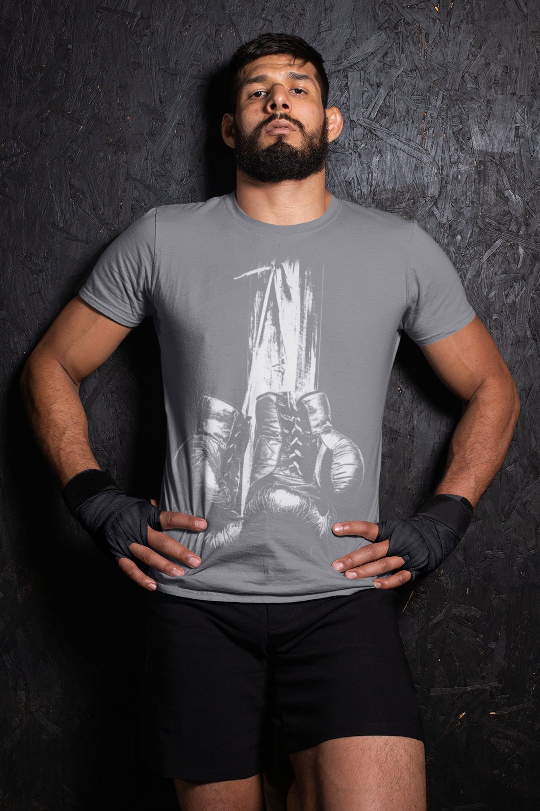 Plain Design boxing t-shirt in grey, wrestler shot