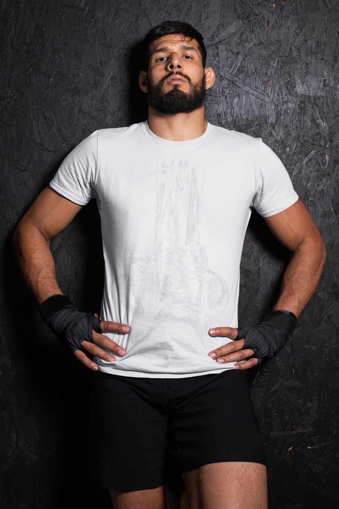 Plain Design boxing t-shirt in white, wrestler shot