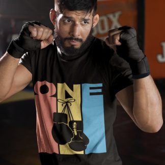 One Color Block boxing t-shirt in black, sparring shot