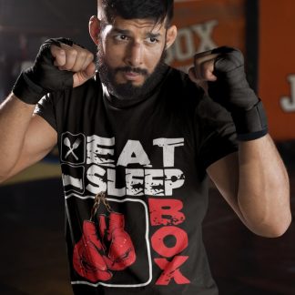 Eat Sleep Boxing Checklist boxing t-shirt in black, sparring shot
