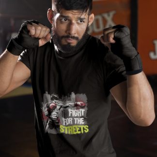 Fight For The Streets Skyline boxing t-shirt in black, sparring shot