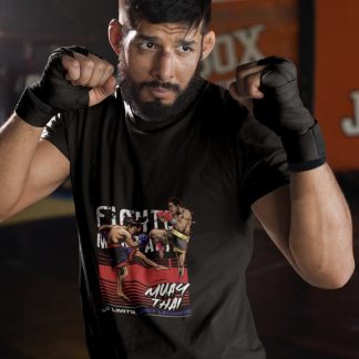 Fight Distressed Collage boxing t-shirt in black, sparring shot
