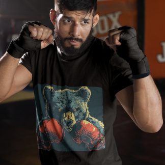 Grizzly Bear Boxer boxing t-shirt in black, sparring shot