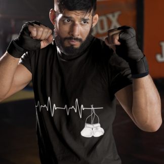 Heartbeat Line boxing t-shirt in black, sparring shot