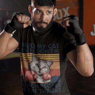I Hug My Cat Retro boxing t-shirt in black, sparring shot