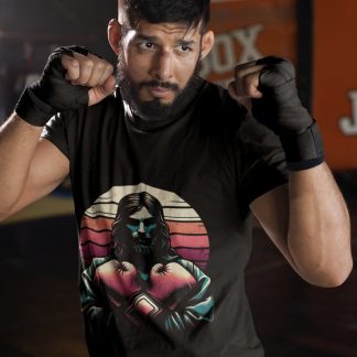 Retro Female Boxer Sunset boxing t-shirt in black, sparring shot