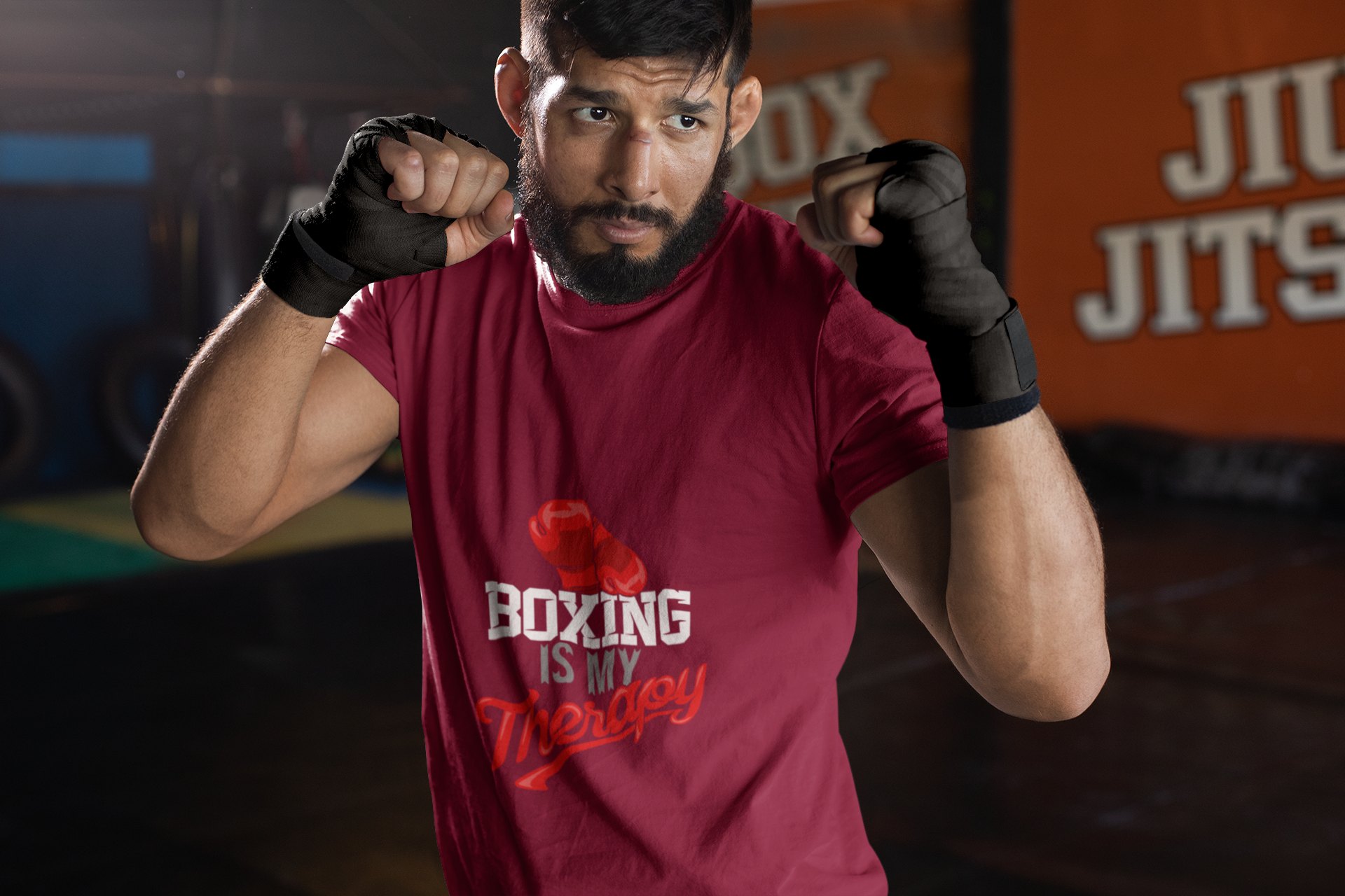 Boxing Is My Passion boxing t-shirt in burgundy, sparring shot