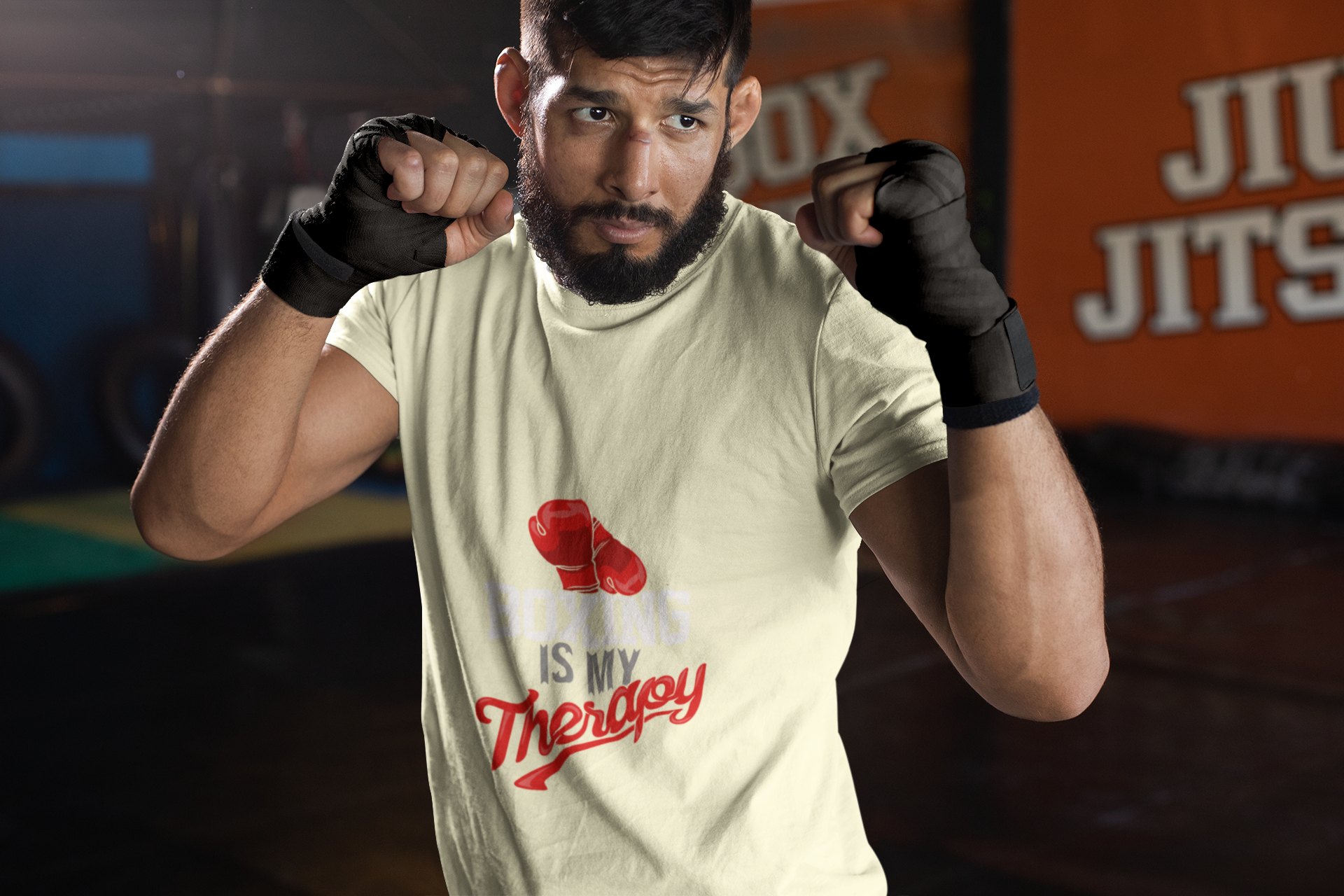 Boxing Is My Passion boxing t-shirt in cream, sparring shot