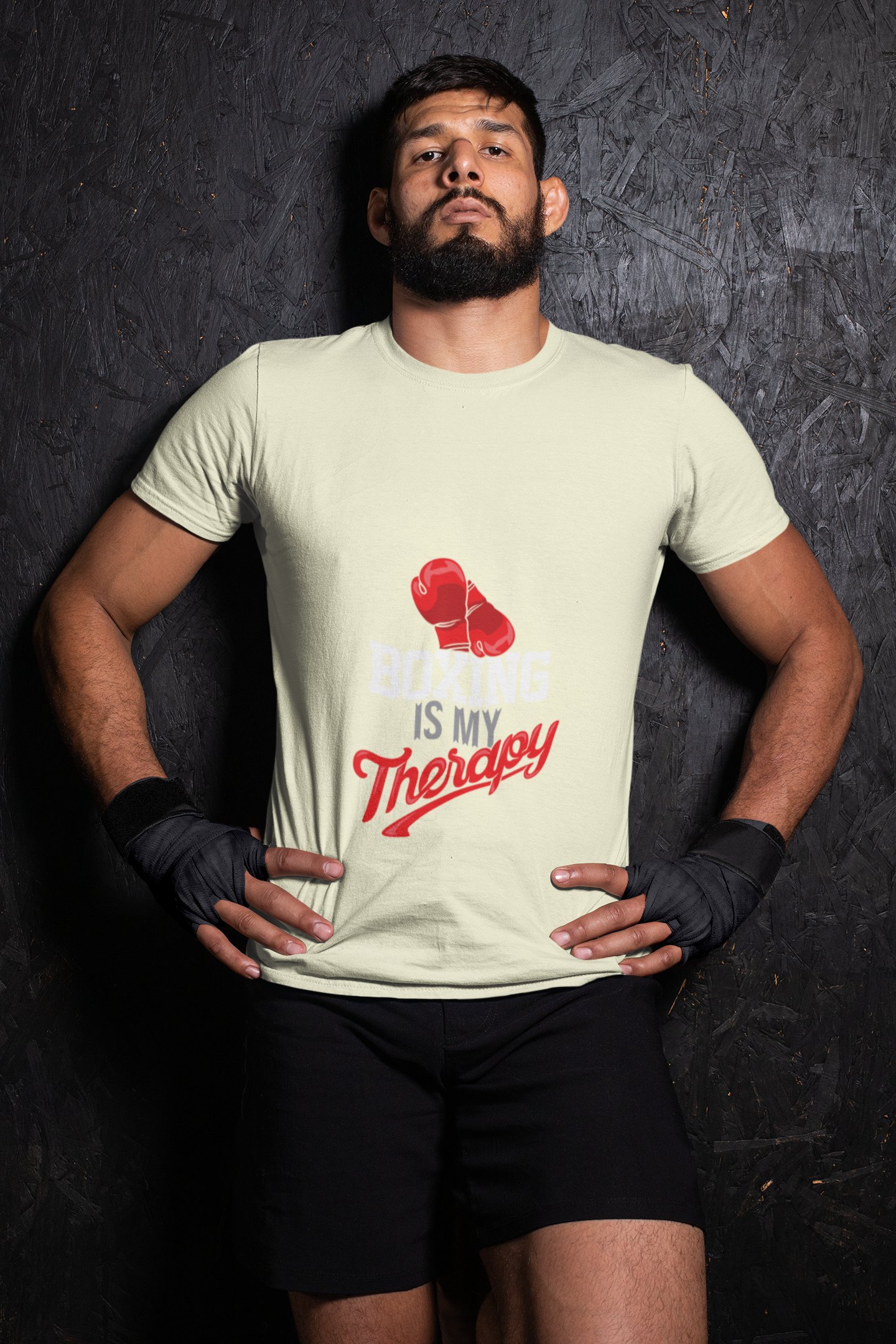 Boxing Is My Passion boxing t-shirt in cream, wrestler shot