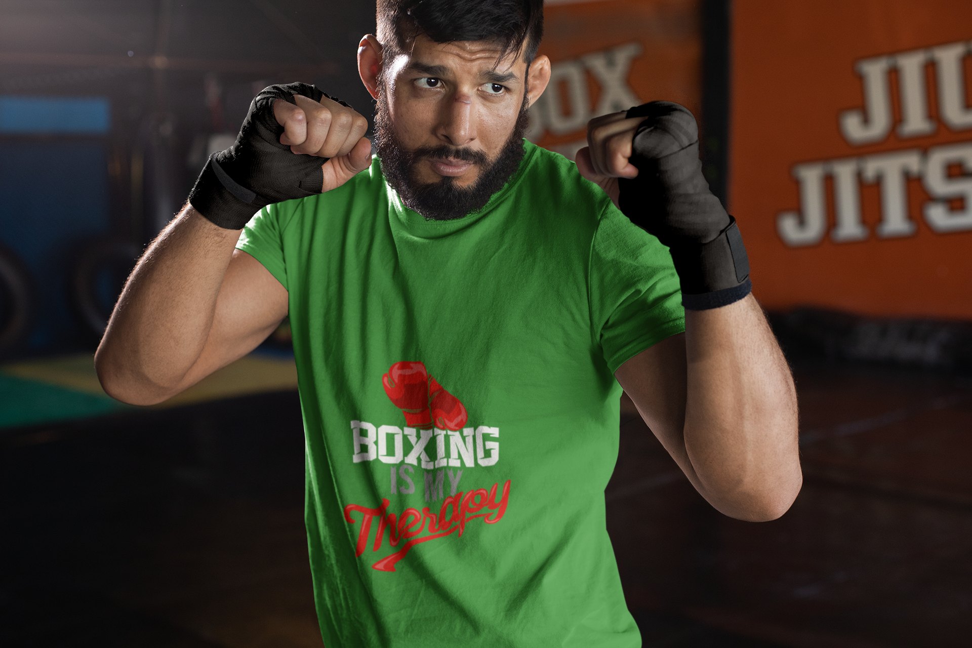 Boxing Is My Passion boxing t-shirt in forest green, sparring shot