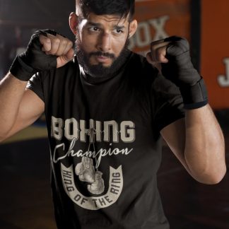 Boxing Champion Script boxing t-shirt in black, sparring shot