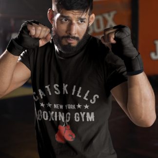 Catskills NY Boxing Gym boxing t-shirt in black, sparring shot